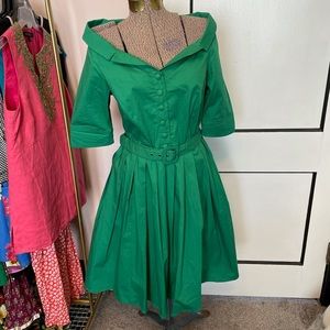 Retro Eshakti Green Pleated Dress